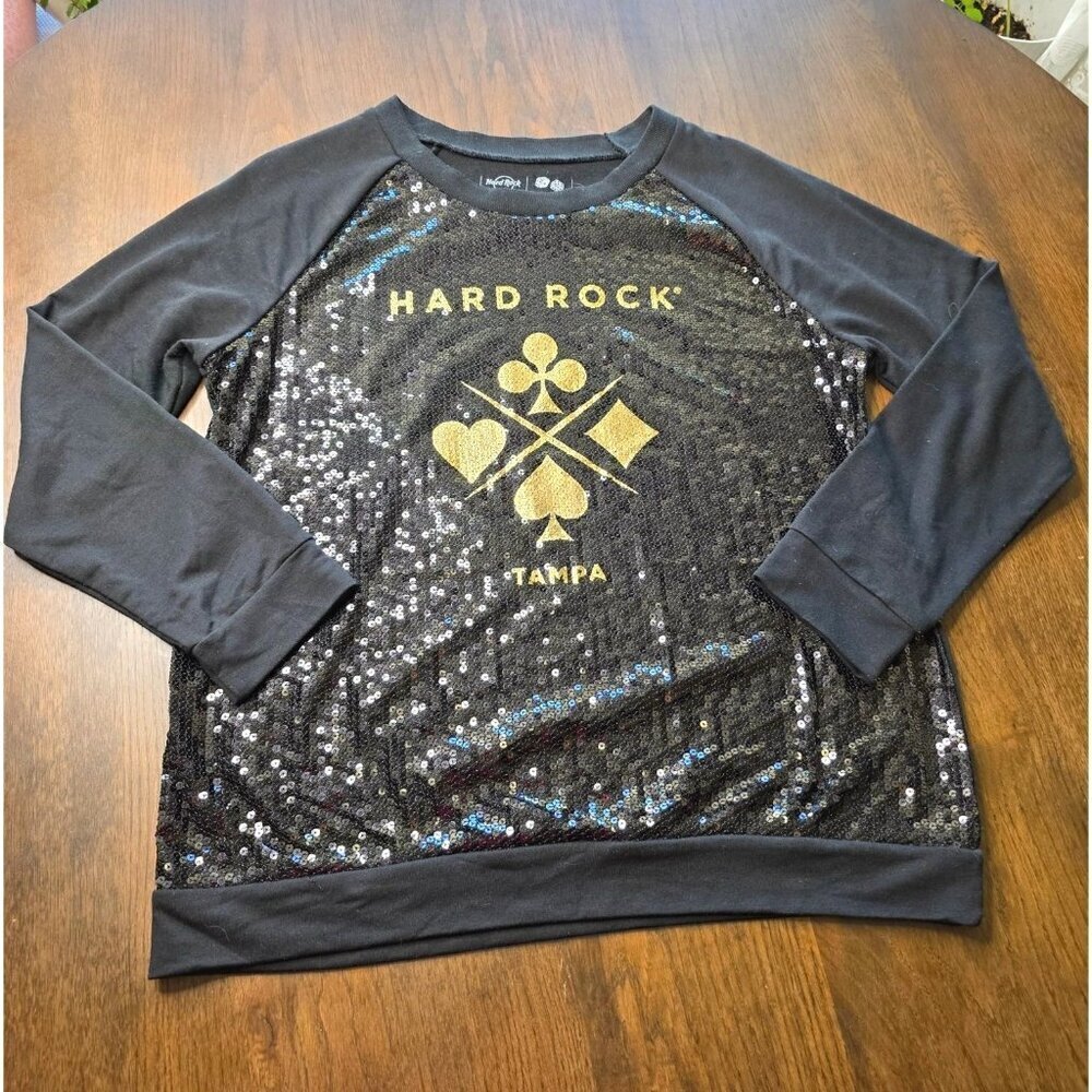 Hard Rock Cafe women's Pullover, black, Sequined Logo, size XL